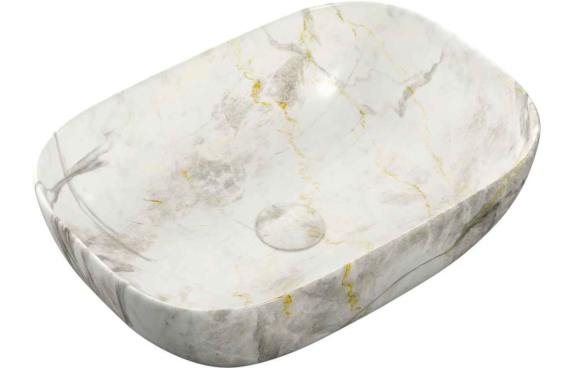 Onega 460x330mm Ceramic Washbowl - White Marble Effect