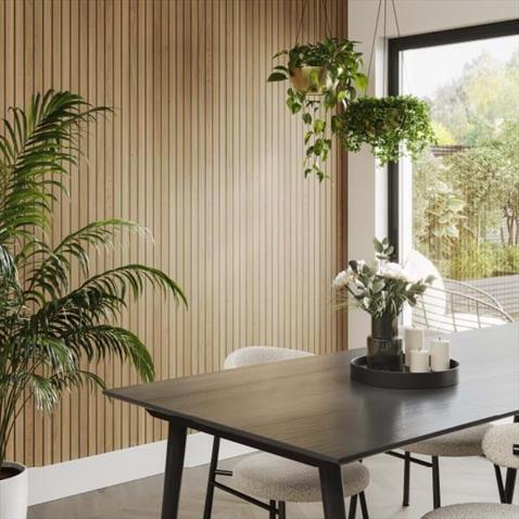 Wooden Slat Wall Panel In Dining Room