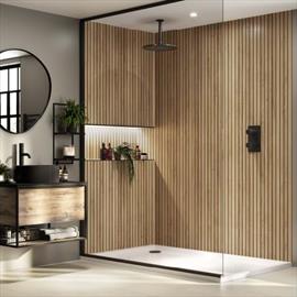 Oak Wood Slat Bathroom Wall Panel In Shower Enclosure