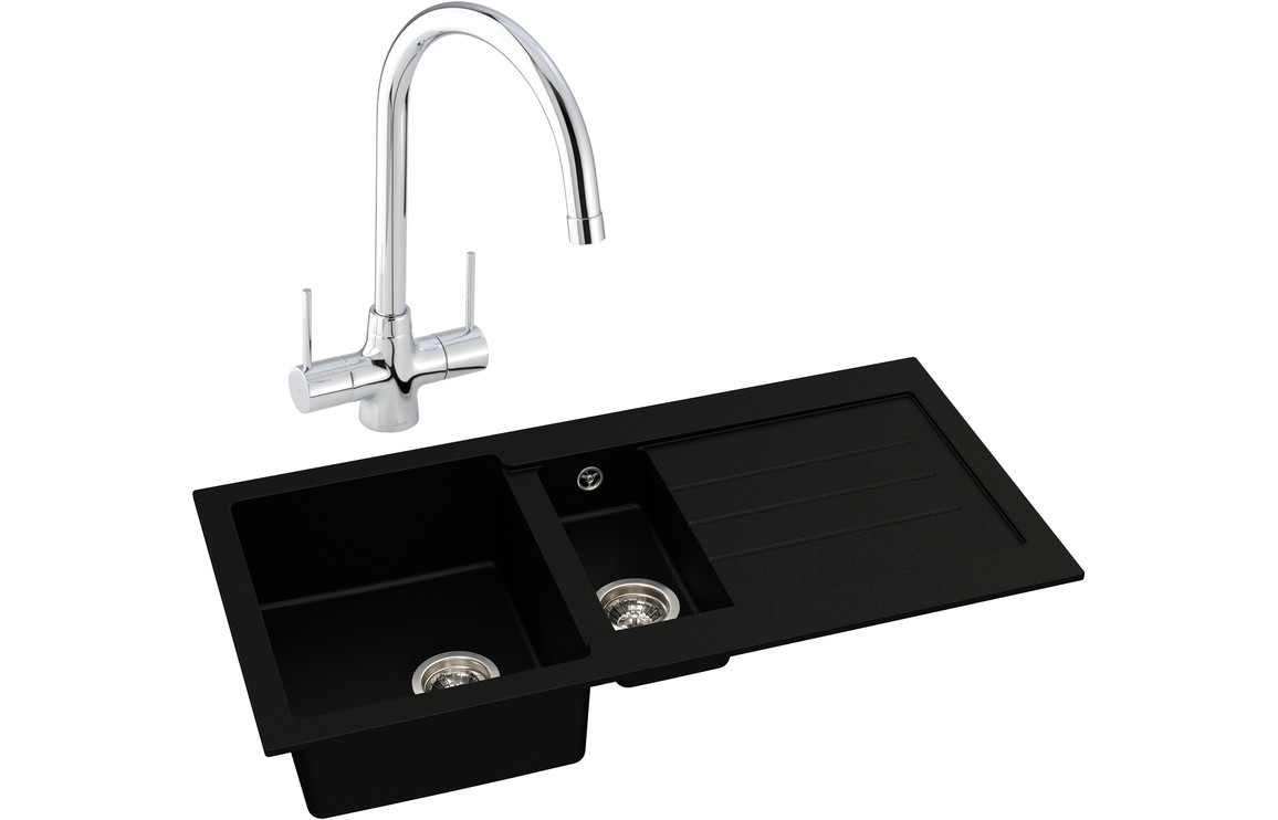 Abode Xcite 1.5B Inset Black Metallic Sink & Nexa Tap Pack