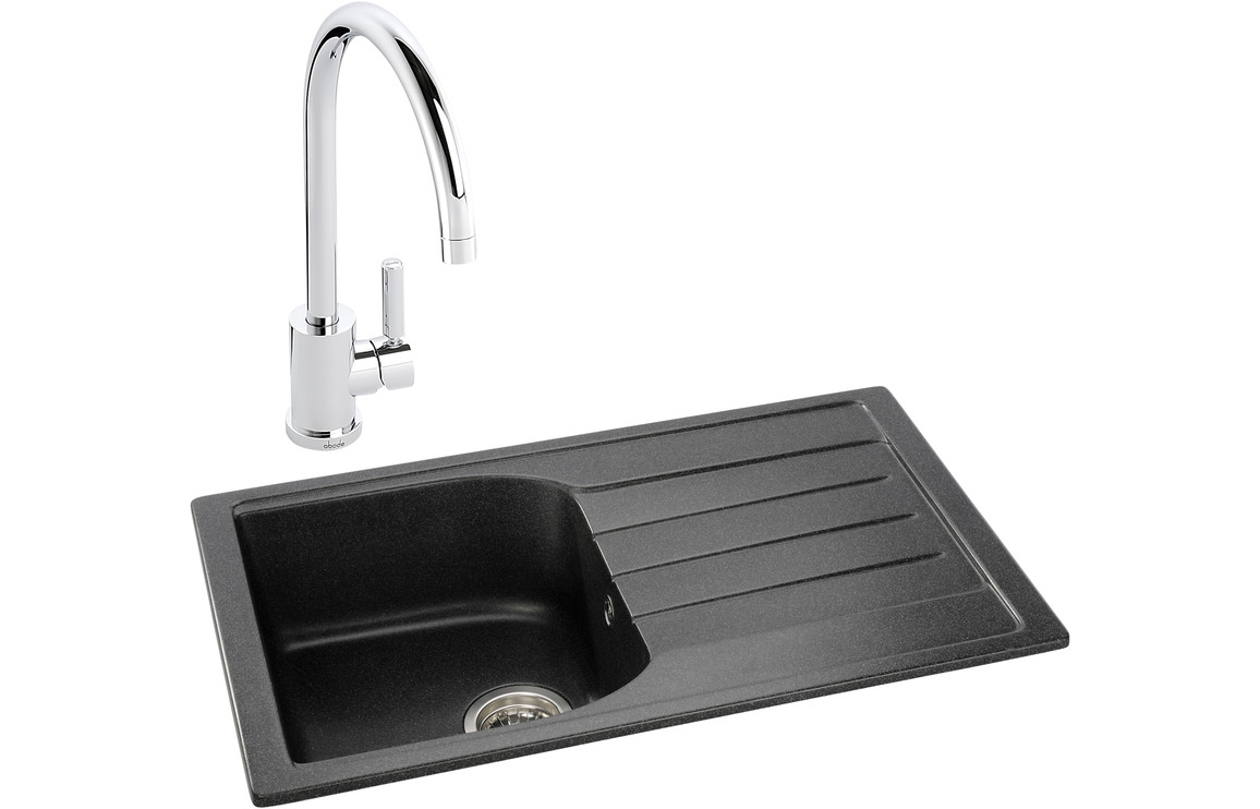 Abode Oriel 1B Inset Black Granite Sink & Atlas Tap Pack