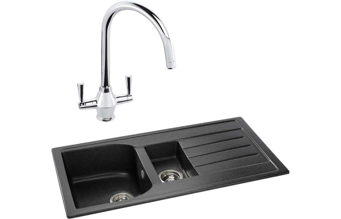 Abode Oriel 1.5B Inset Black Granite Sink & Astral Tap Pack