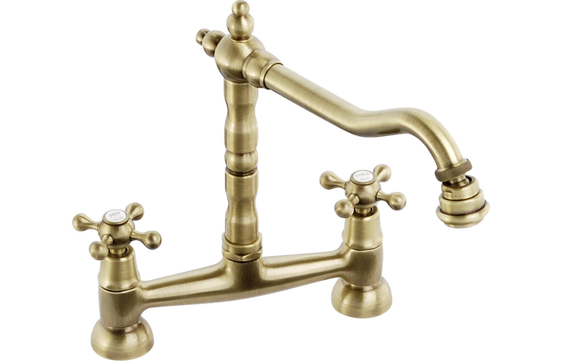 Abode Melford Bridge Kitchen Mixer Tap - Antique Brass