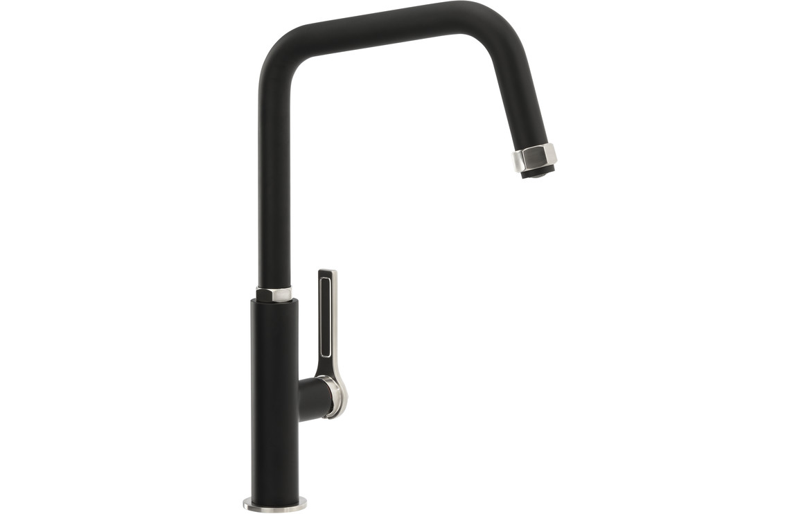 Abode Hex Single Lever Kitchen Mixer Tap - Brushed Nickel/Black