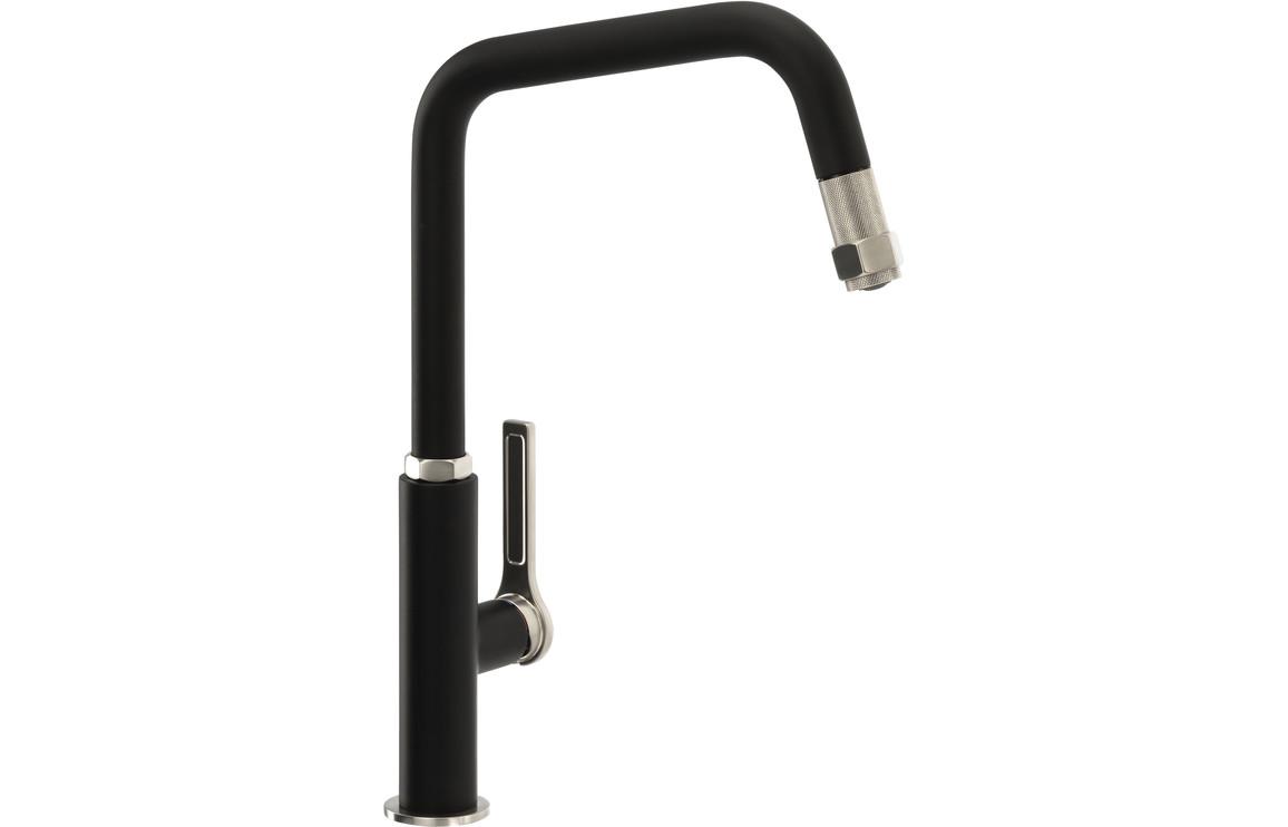 Abode Hex Single Lever Kitchen Mixer Tap w/Pull Out - Brushed Nickel/Black