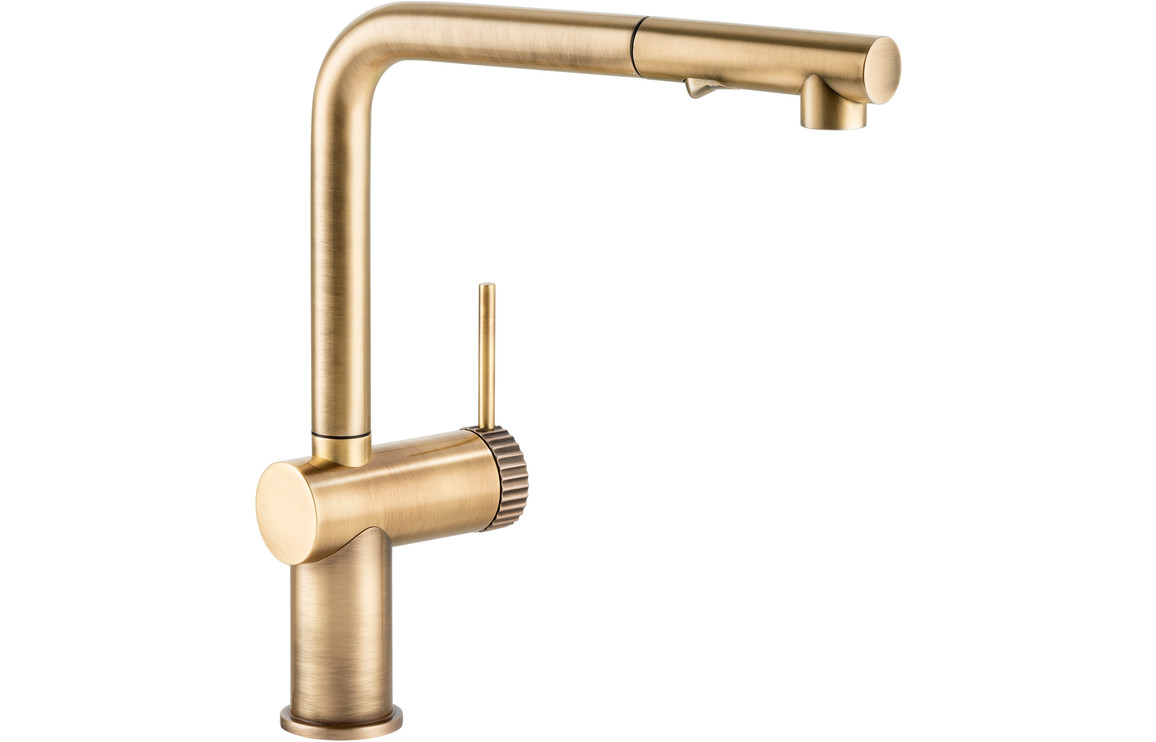 Abode Fraction Pull-Out Kitchen Mixer Tap - Antique Brass