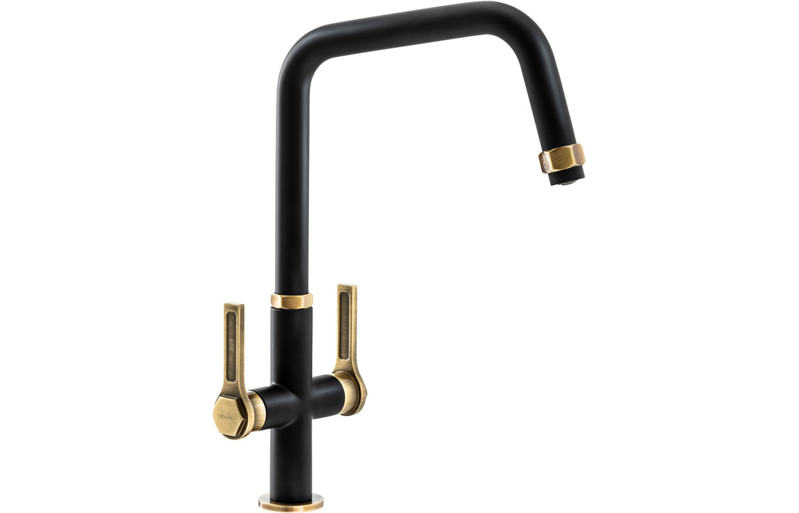 Abode Hex Monobloc Kitchen Mixer Tap - Antique Brass & Matt Black