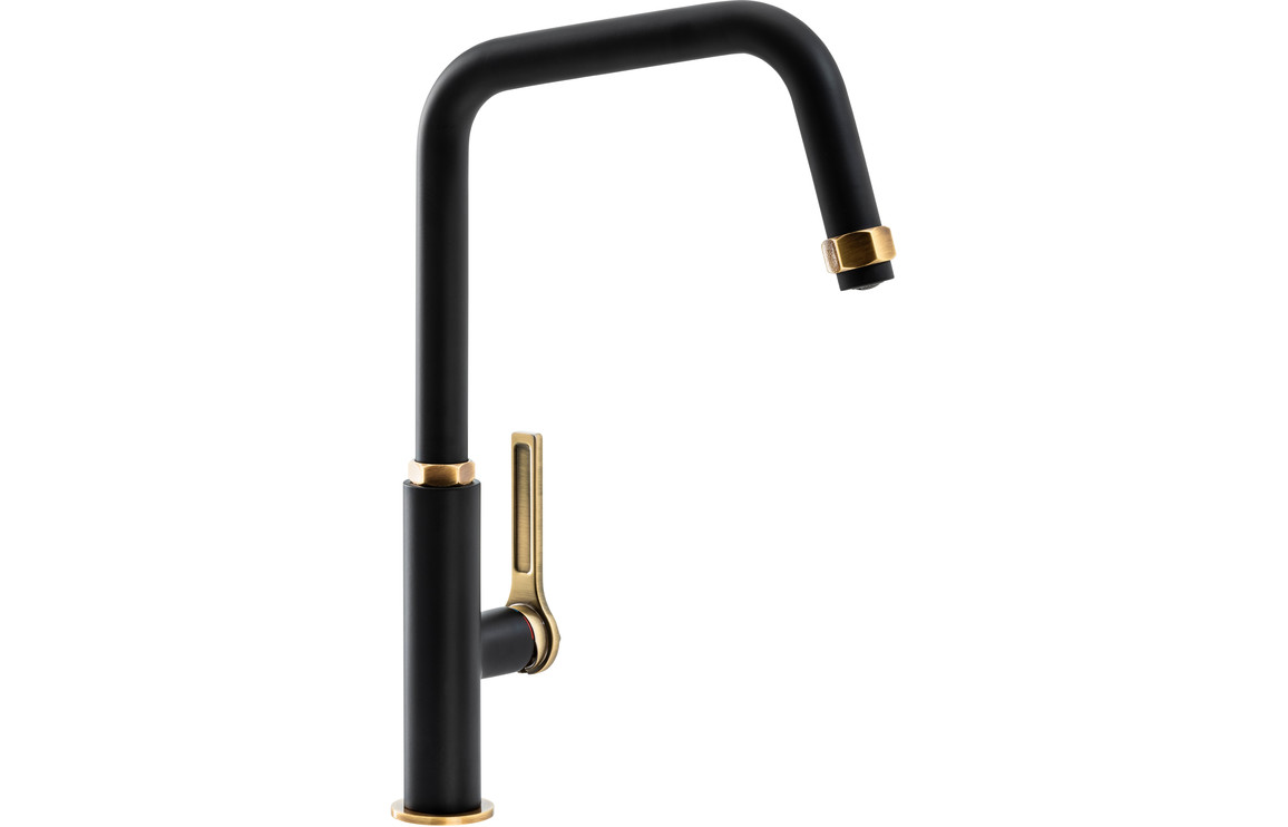 Abode Hex Single Lever Kitchen Mixer Tap - Antique Brass & Matt Black