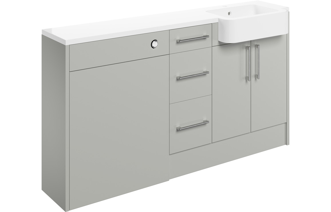 Adela 1542mm Basin  WC & 3 Drawer Unit Pack (RH) - Light Grey Gloss
