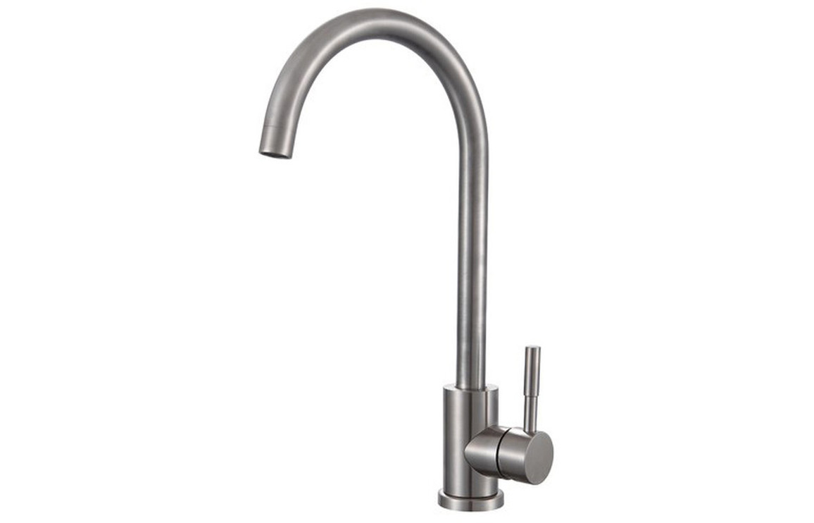 Prima Soho Single Lever Swan Neck Kitchen Mixer Tap - Brushed Steel