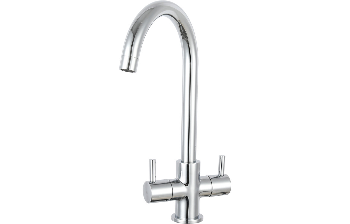 Prima Staten Swan Neck Dual Lever Kitchen Mixer Tap - Chrome