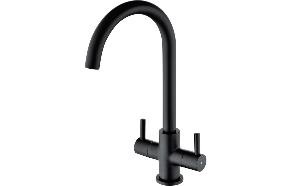 Prima Staten Swan Neck Dual Lever Kitchen Mixer Tap - Black