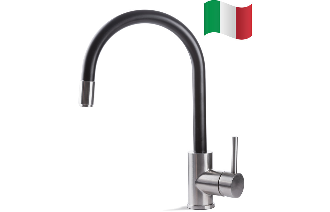 Prima+ Tiber Single Lever Kitchen Mixer Tap w/Pull Out - Black & St/Steel