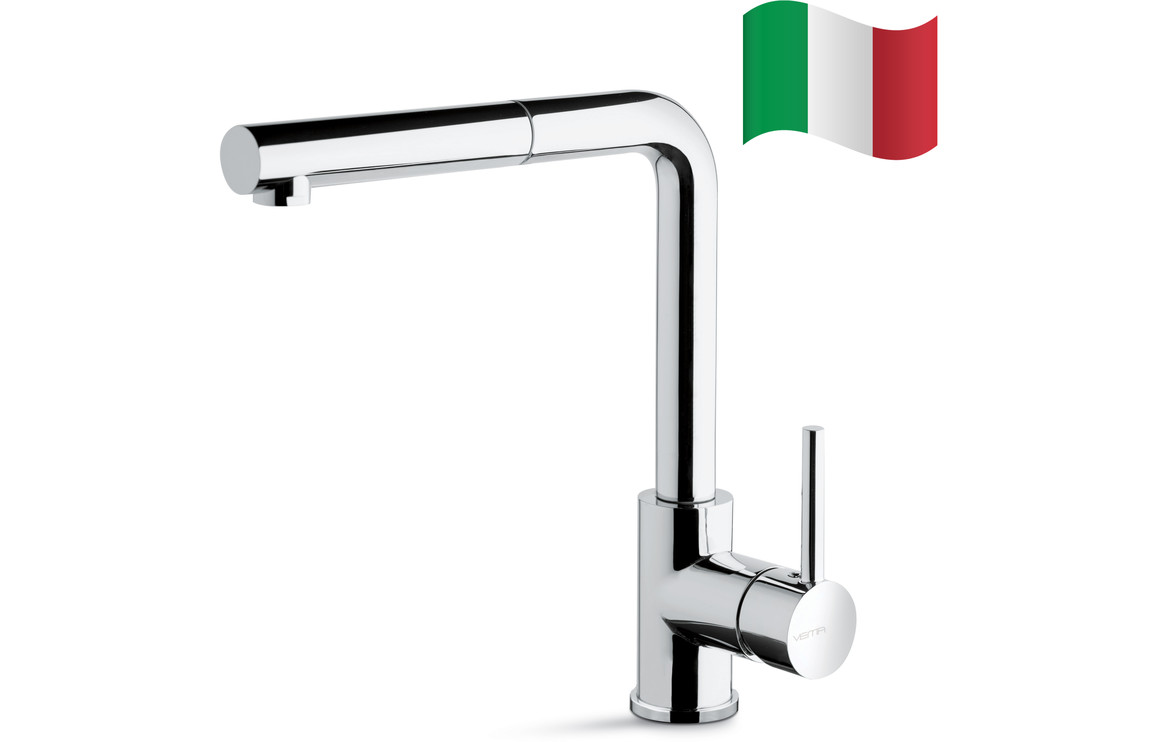 Prima+ Riace Single Lever L-Shaped Kitchen Mixer Tap w/Pull Out - Chrome