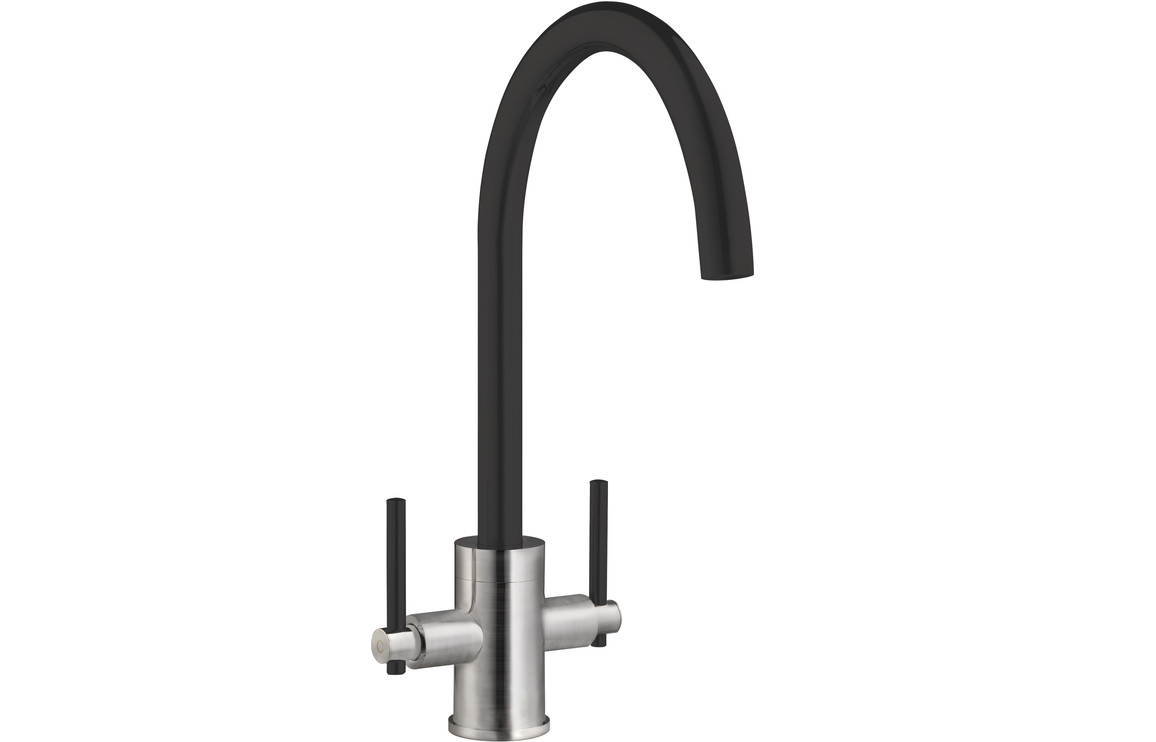 Prima+ Swan Neck Dual Lever Kitchen Mixer Tap - Black