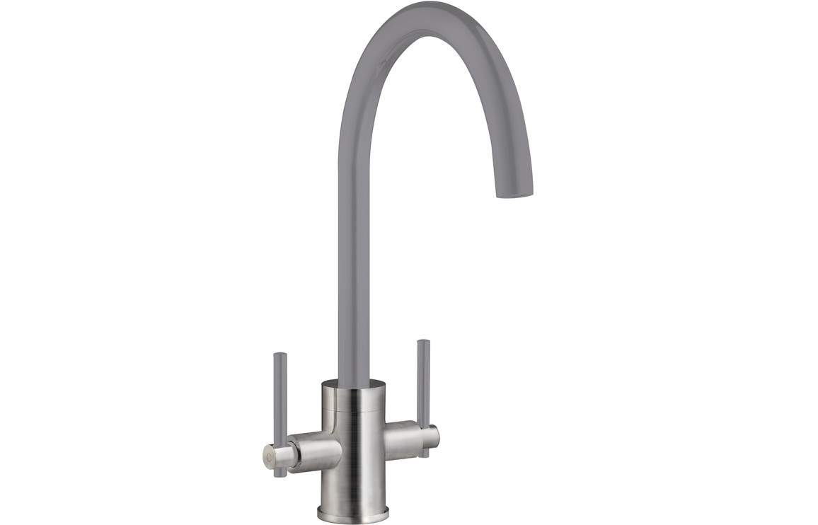 Prima+ Swan Neck Dual Lever Kitchen Mixer Tap - Grey