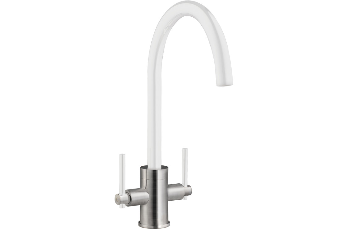 Prima+ Swan Neck Dual Lever Kitchen Mixer Tap - White