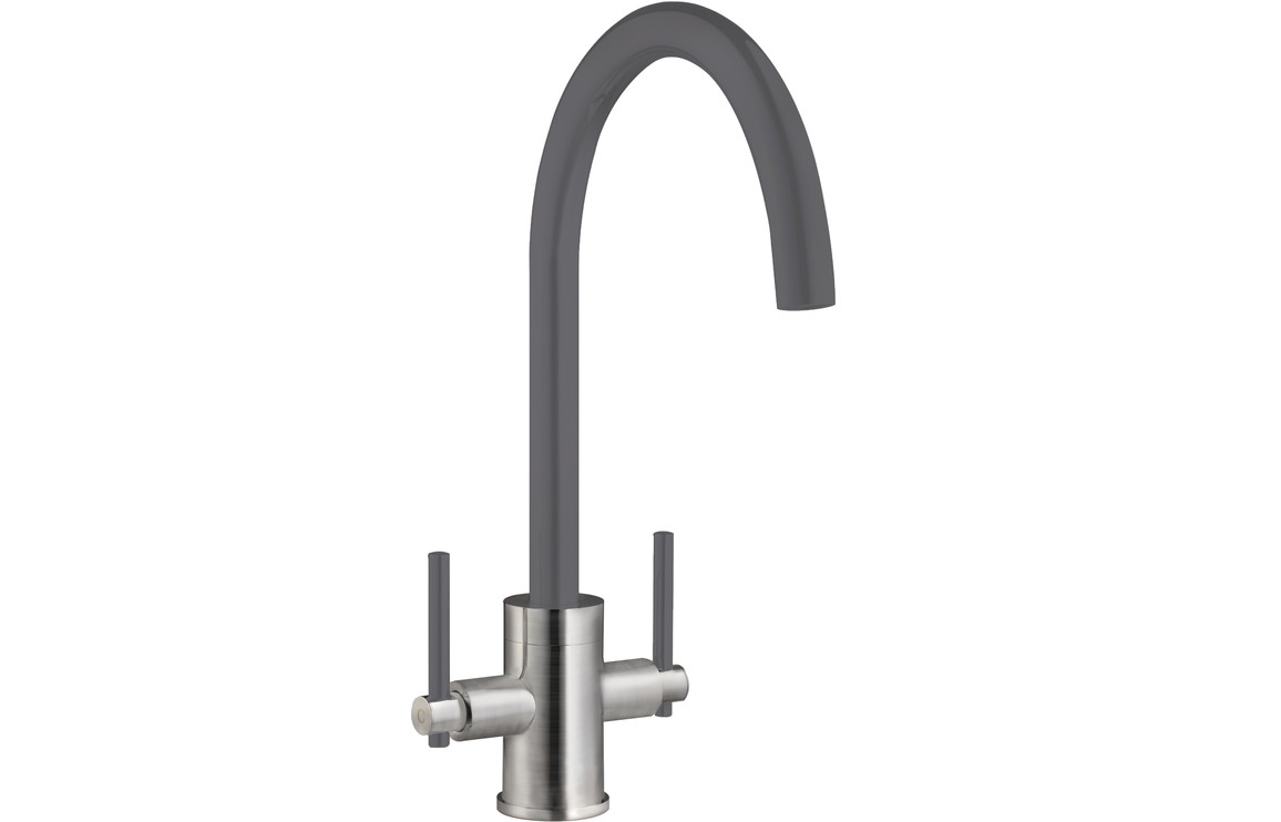 Prima+ Swan Neck Dual Lever Kitchen Mixer Tap - Gun Metal