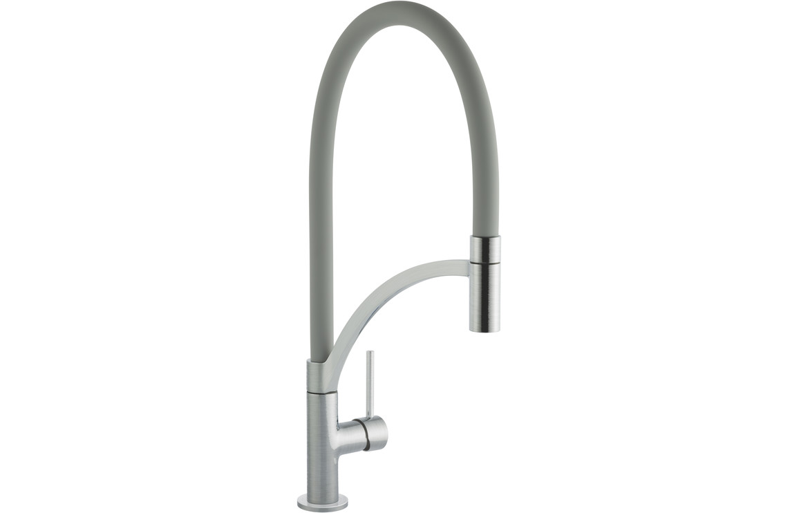 Prima+ Swan Neck Single Lever Kitchen Mixer Tap w/Pull Out - Grey