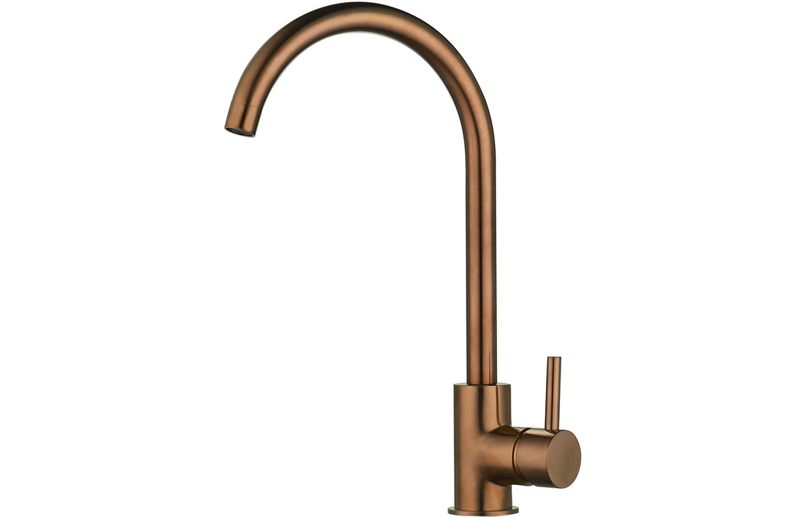 Prima Swan Neck Single Lever Kitchen Mixer Tap - Copper