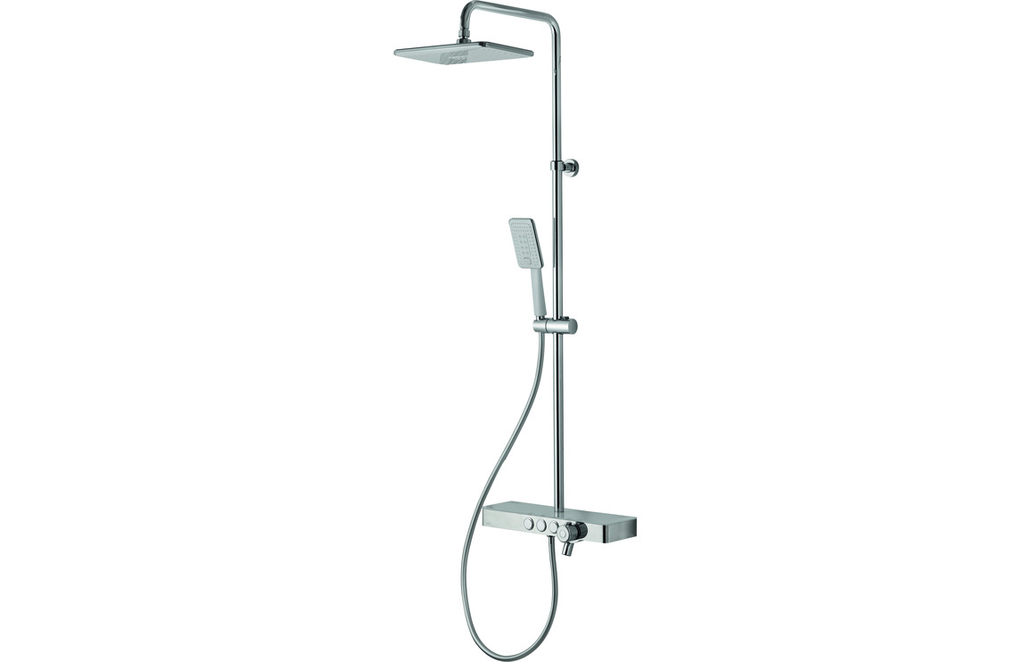 Vema Thermostatic Shower Column w/Fixed Head  Riser  Shelf & Foot Wash - White/Chrome