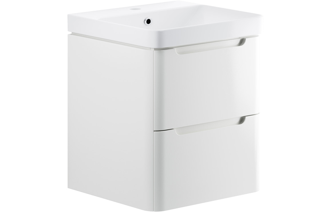 Fosse 600mm 2 Drawer Wall Hung Basin Unit - White Gloss