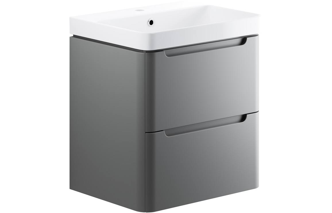 Fosse 600mm 2 Drawer Wall Hung Basin Unit - Matt Grey