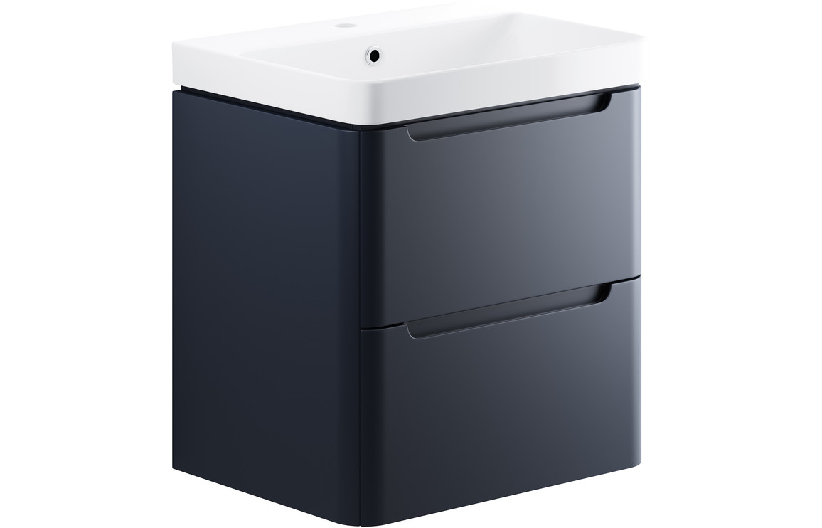 Fosse 600mm 2 Drawer Wall Hung Basin Unit - Matt Indigo