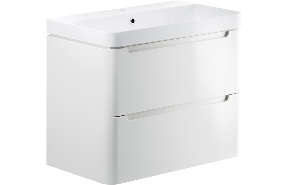 Fosse 800mm 2 Drawer Wall Hung Basin Unit - White Gloss