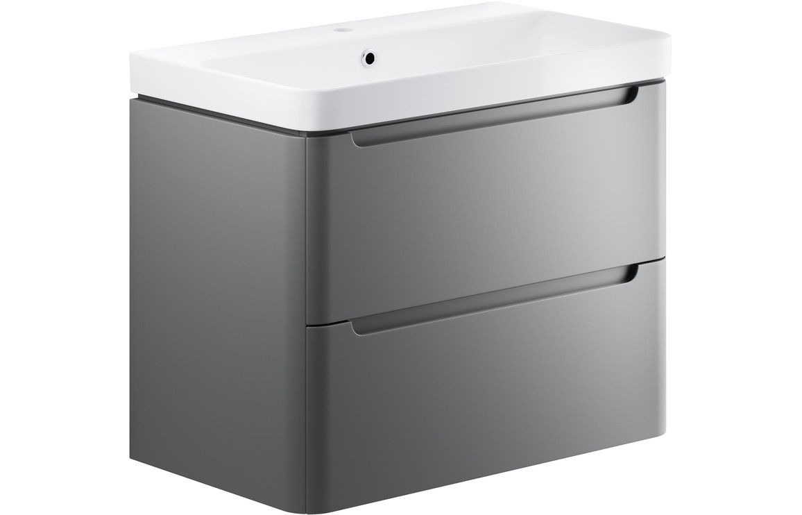 Fosse 800mm 2 Drawer Wall Hung Basin Unit - Matt Grey