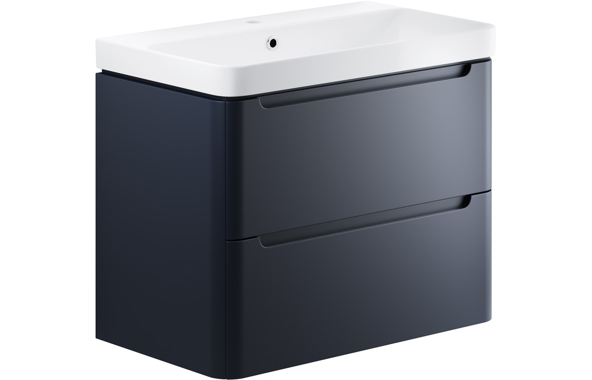 Fosse 800mm 2 Drawer Wall Hung Basin Unit - Matt Indigo