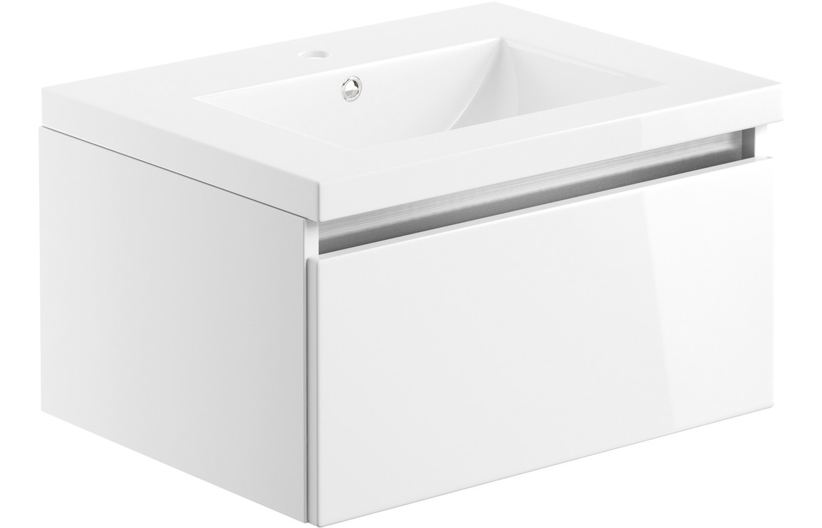 Candela 615mm 1 Drawer Wall Hung Basin Unit Inc. Basin - White Gloss