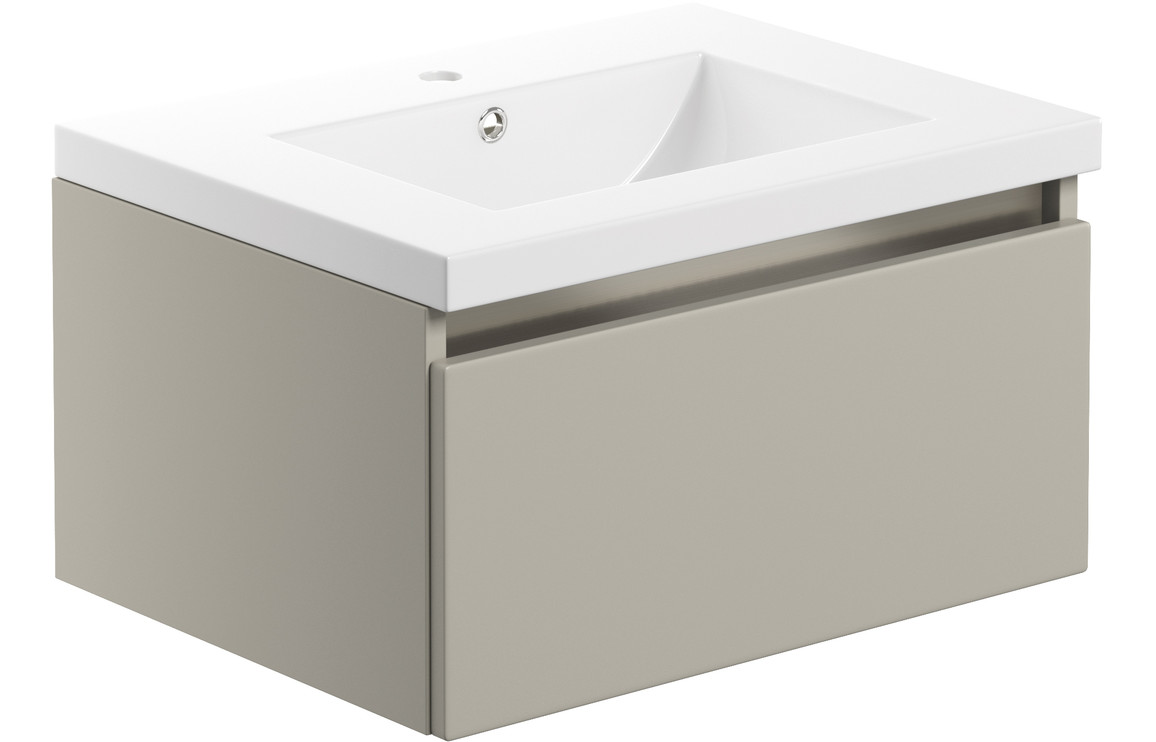 Candela 615mm 1 Drawer Wall Hung Basin Unit Inc. Basin - Latte