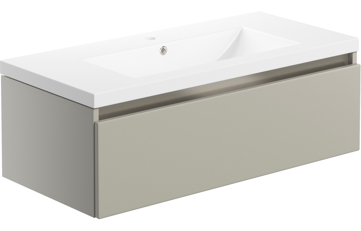 Candela 815mm 1 Drawer Wall Hung Basin Unit Inc. Basin - Latte