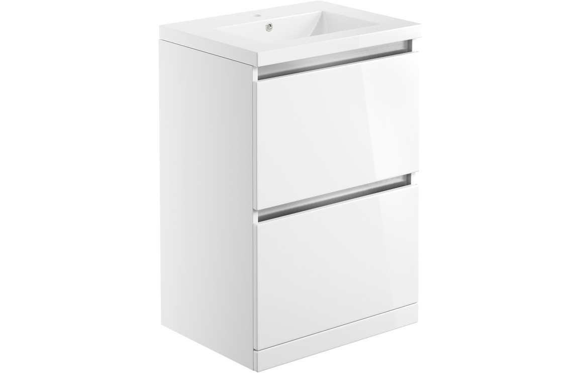 Candela 615mm 2 Drawer Floor Standing Basin Unit Inc. Basin - White