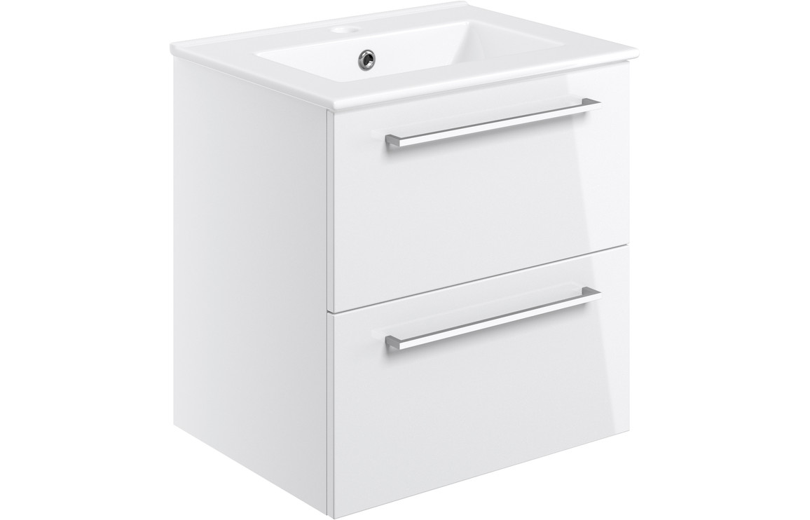 Viola 510mm Wall Hung 2 Drawer Basin Unit & Basin - White Gloss