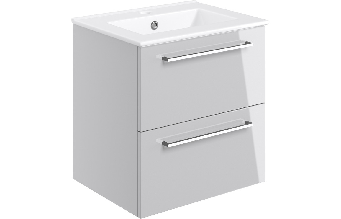 Viola 510mm Wall Hung 2 Drawer Basin Unit & Basin - Grey Gloss