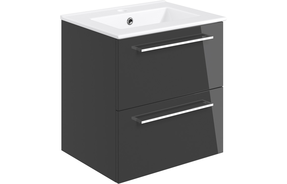 Viola 510mm Wall Hung 2 Drawer Basin Unit & Basin - Anthracite Gloss