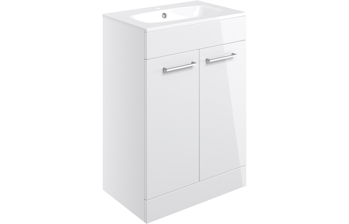Viola 610mm Floor Standing 2 Door Basin Unit & Basin - White