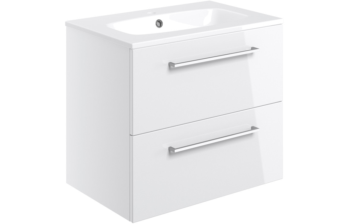 Viola 610mm Wall Hung 2 Drawer Basin Unit & Basin - White Gloss