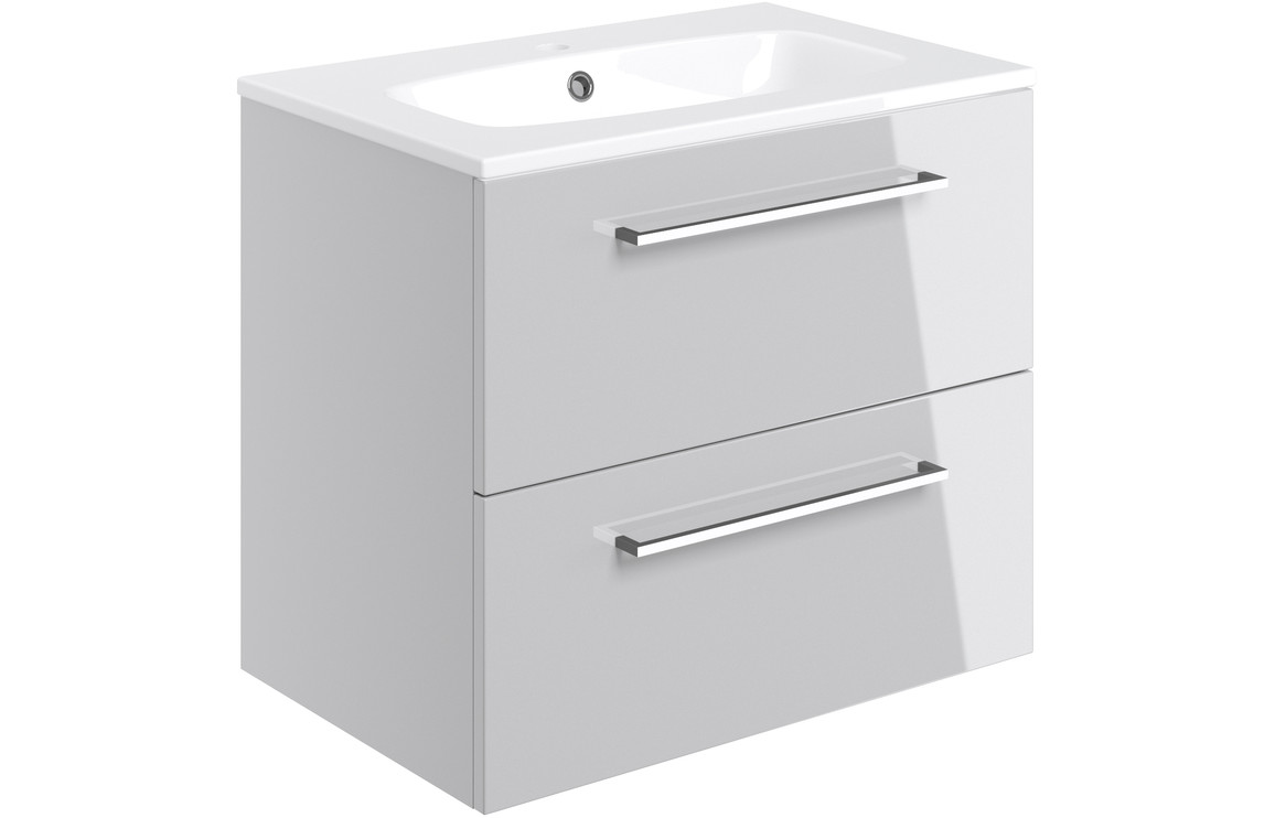 Viola 610mm Wall Hung 2 Drawer Basin Unit & Basin - Grey Gloss