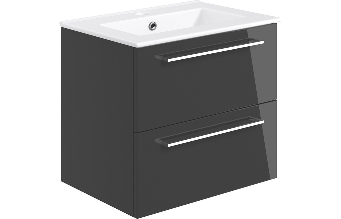 Viola 610mm Wall Hung 2 Drawer Basin Unit & Basin - Anthracite Gloss