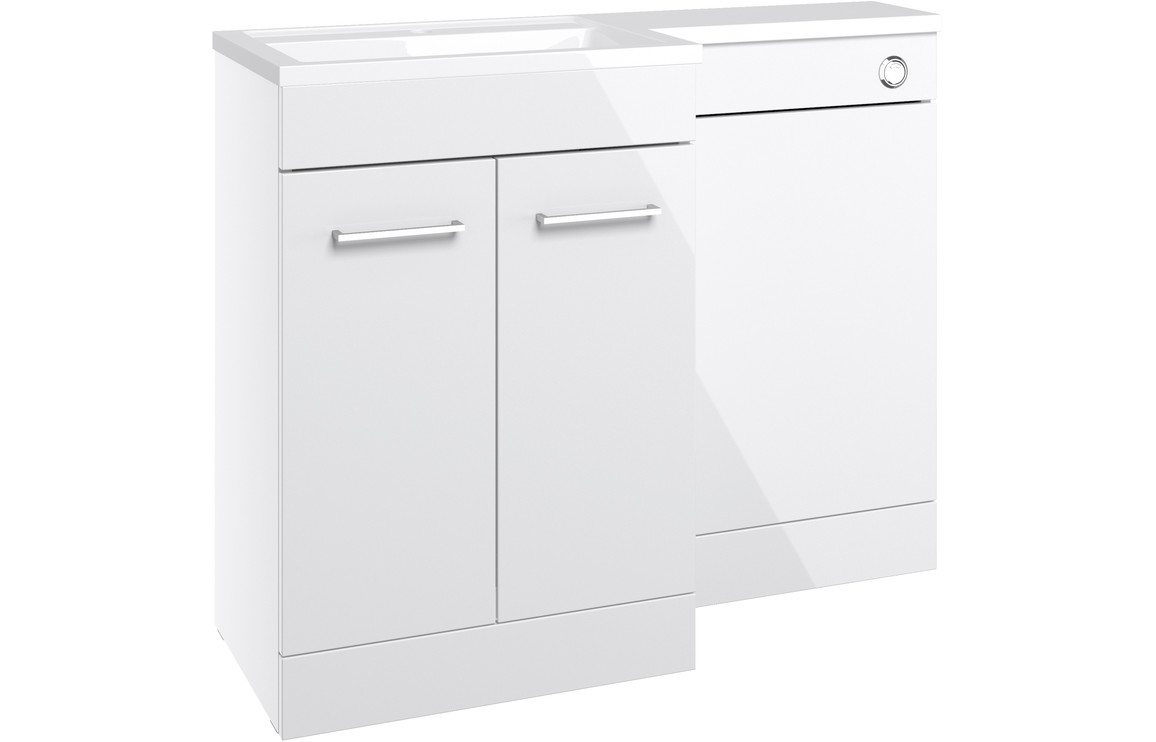 Rossi 1100mm Floor Standing L-Shape Pack & Basin (LH) - White Gloss