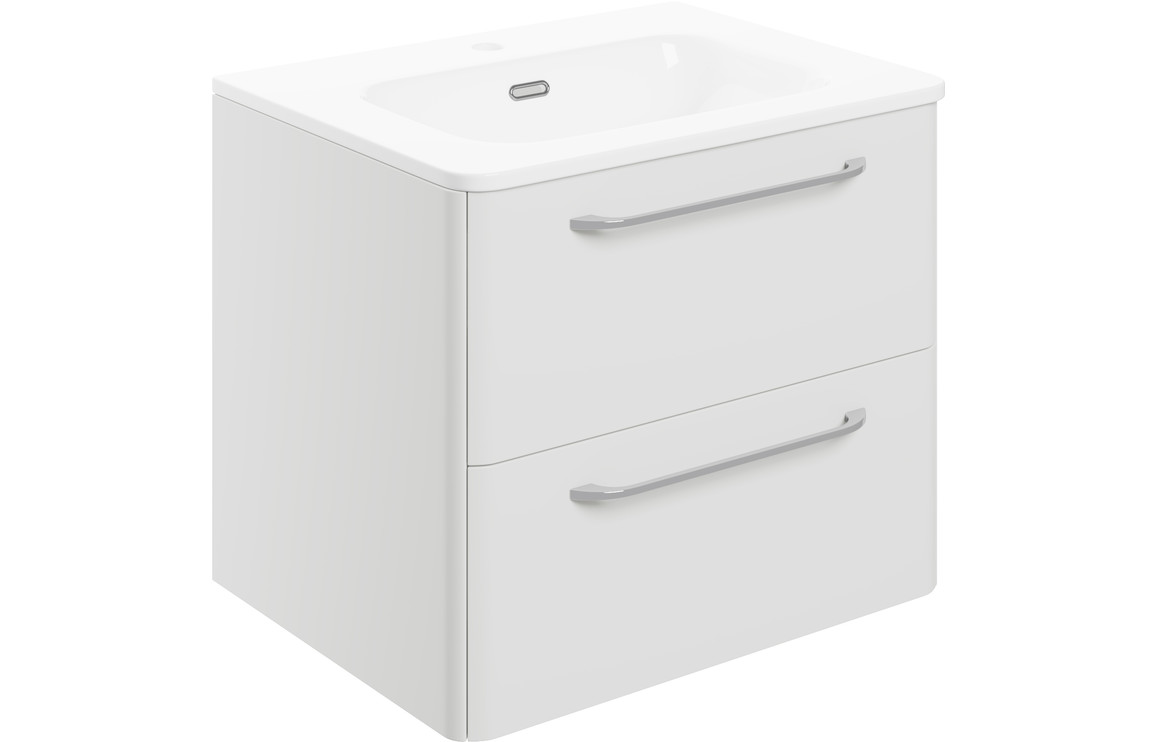 Loretti 610mm 2 Drawer Wall Unit & Basin - White Gloss