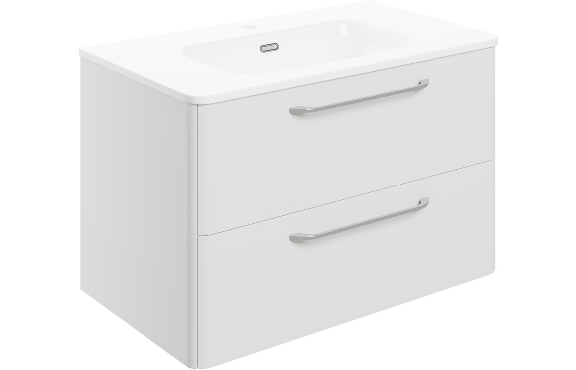 Loretti 810mm 2 Drawer Wall Unit & Basin - White Gloss