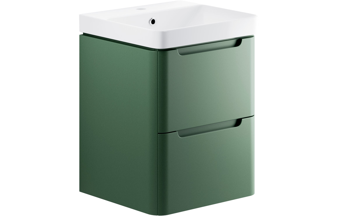 Fosse 500mm 2 Drawer Wall Hung Cloakroom Basin Unit - Matt Sage Green