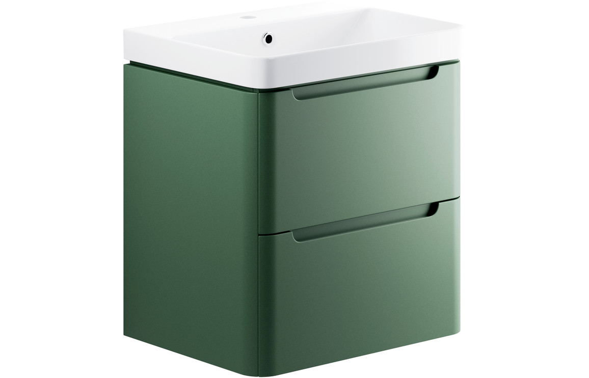 Fosse 600mm 2 Drawer Wall Hung Basin Unit - Matt Sage Green