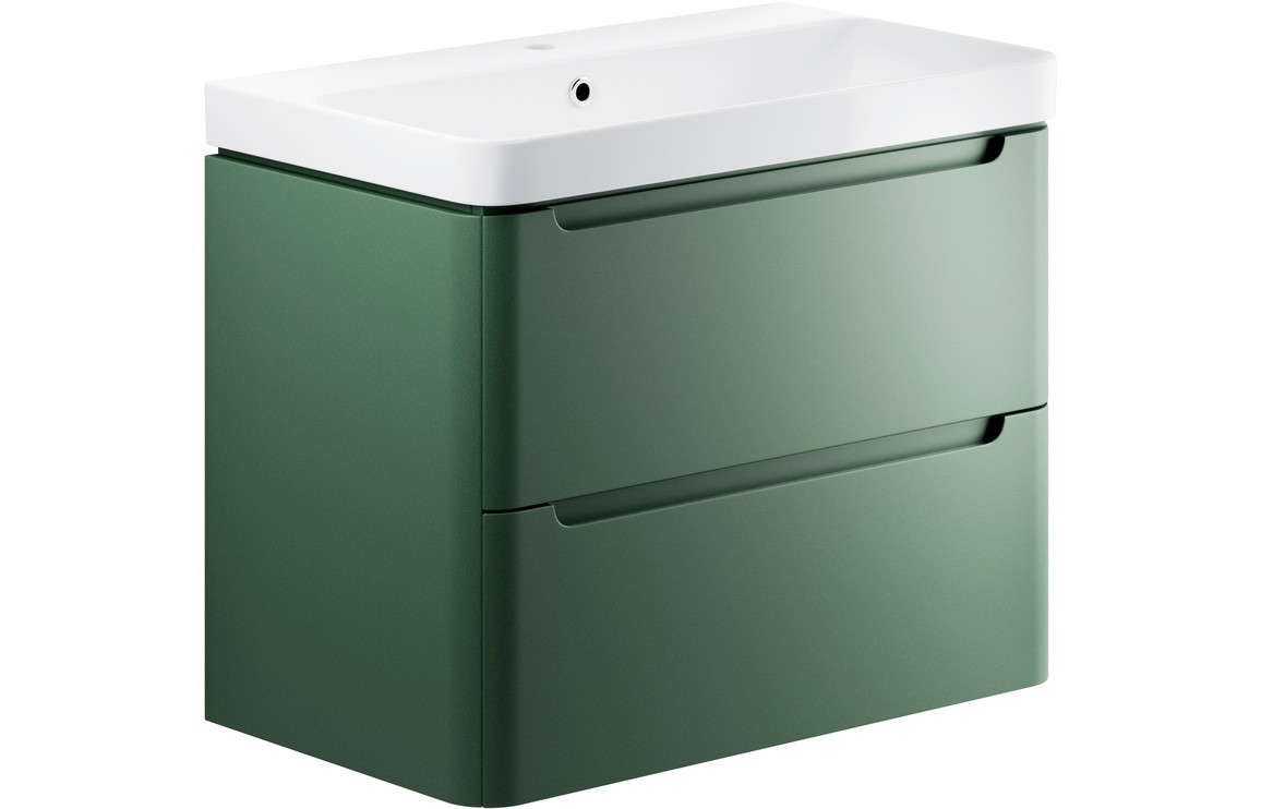 Fosse 800mm 2 Drawer Wall Hung Basin Unit - Matt Sage Green