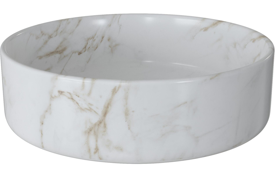 Vostok 355mm Ceramic Round Washbowl & Waste - Marble Effect