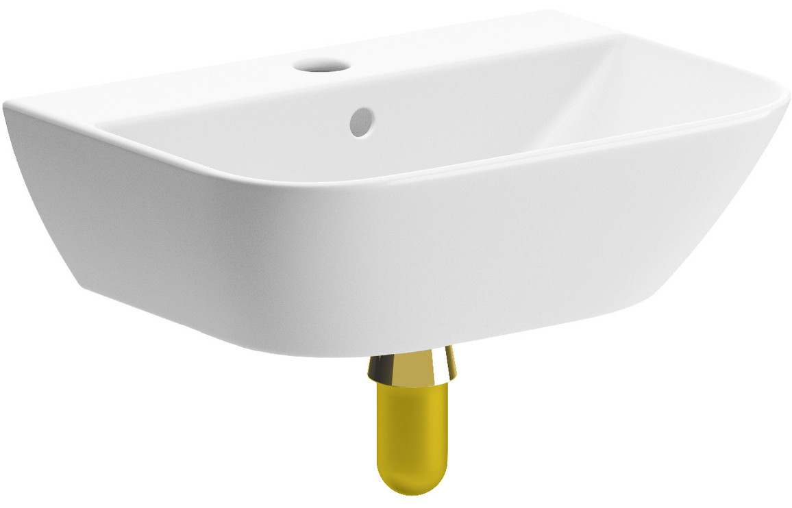 Huron 450x320mm 1TH Cloakroom Basin & Brushed Brass Bottle Trap